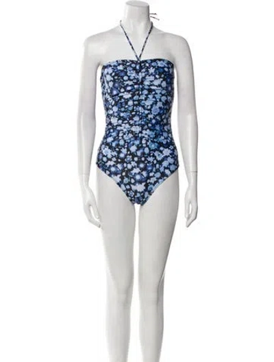 Pre-owned Ganni Floral Print One-piece In Blue