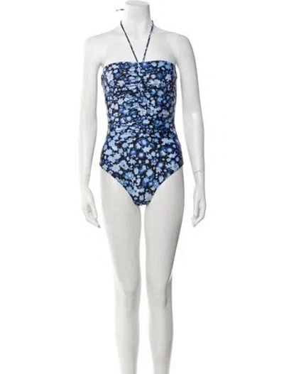 Pre-owned Ganni Floral Print One-piece In Blue