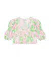 Ganni Short Sleeve Pleated Georgette U-neck Blouse In Pink