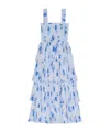 Ganni Ruffled Shirred Pleated Georgette Midi Dress In Blue