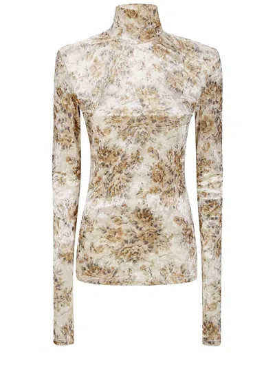 Ganni Floral Print Recycled Polyester Blouse In Multi