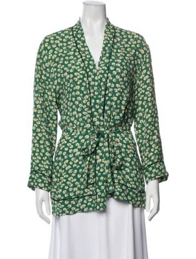 Pre-owned Ganni Floral Print Robe In Green