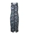 Ganni Printed Mesh Ruched Sleeveless Midi Dress In Brunnera Blue In Black
