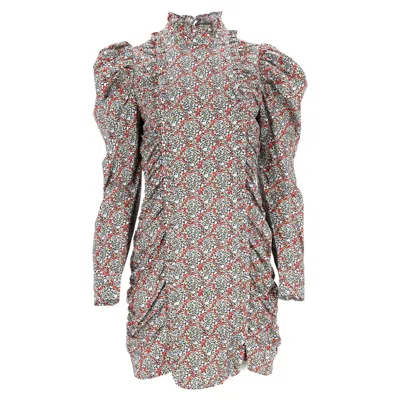 Pre-owned Ganni Floral-print Ruched Mini Dress In Multicolor Cotton