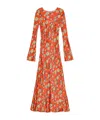 Ganni Floral-print Satin Maxi Dress In Nude