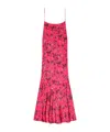 Ganni Floral-print Satin Slip Dress In Red