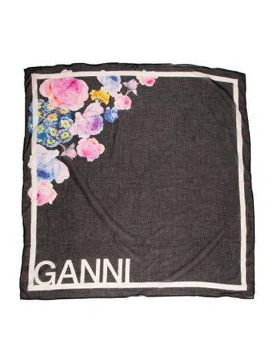 Pre-owned Ganni Floral Print Scarf In Black