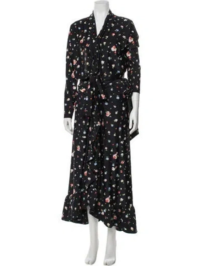 Pre-owned Ganni Floral Print Scoop Neck T-shirt In Black