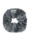 Ganni Floral-print Scrunchie In Blue