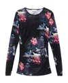 Ganni Printed Mesh Long Sleeve Gathered Blouse In Black
