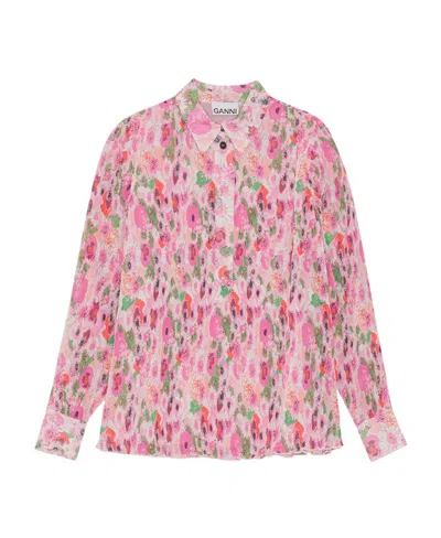 Ganni Floral-print Shirt In Pink