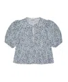 Ganni Floral-print Short-sleeve Blouse In Gray