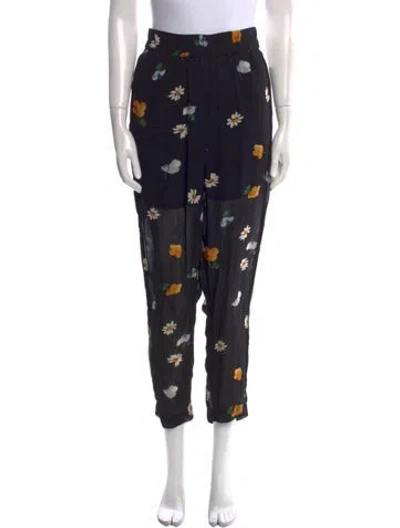 Pre-owned Ganni Floral Print Skinny Leg Pants In Black