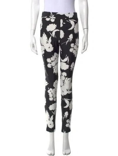 Pre-owned Ganni Floral Print Skinny Leg Pants In Black