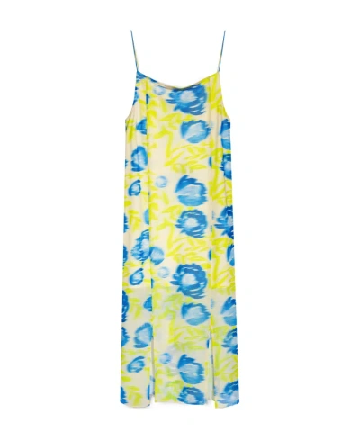 Ganni Floral-print Sleeveless Midi Dress In 799 Strong Blue