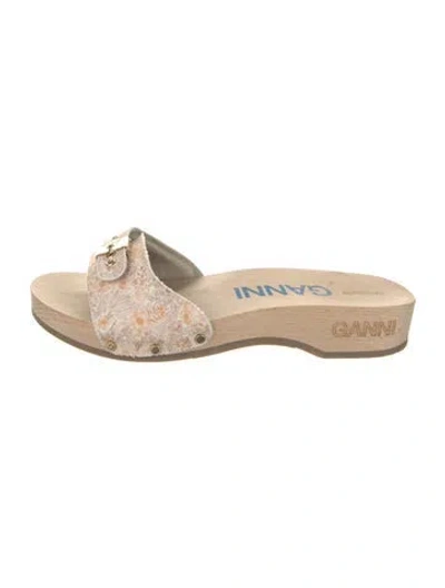 Pre-owned Ganni Floral Print Slides In Neutrals
