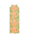 Ganni Printed Light Crepe Slip Dress In Pink