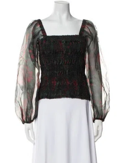 Pre-owned Ganni Floral Print Square Neckline Blouse In Multi