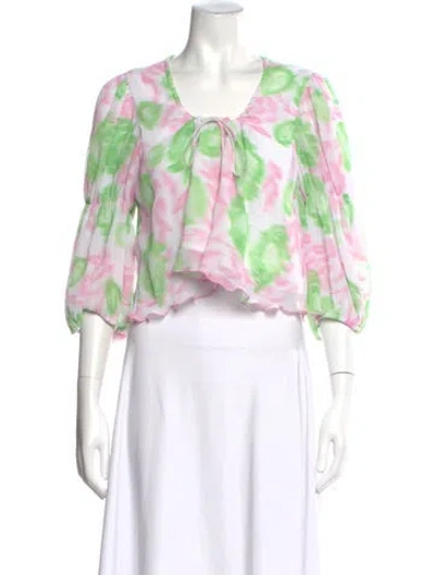 Pre-owned Ganni Floral Print Square Neckline Blouse In Pink