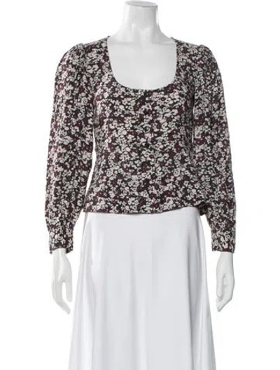 Pre-owned Ganni Floral Print Square Neckline Blouse W/ Tags In Red