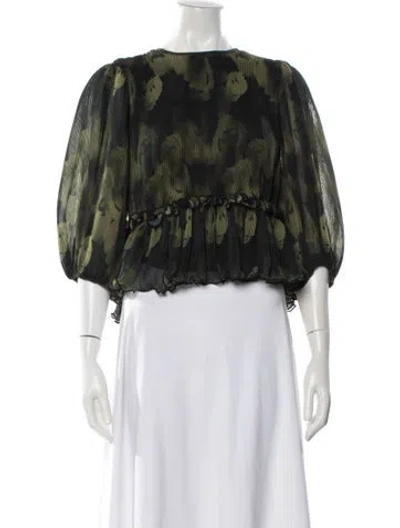 Pre-owned Ganni Floral Print Square Neckline Blouse In White
