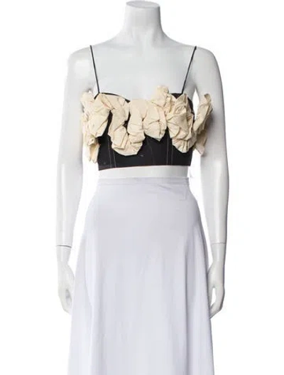 Pre-owned Ganni Floral Print Square Neckline Crop Top In Black