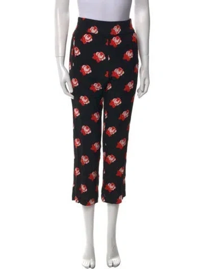 Pre-owned Ganni Floral Print Straight Leg Pants In Black