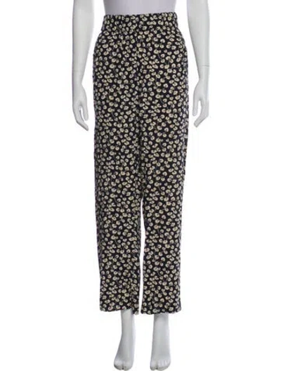 Pre-owned Ganni Floral Print Straight Leg Pants In Blue