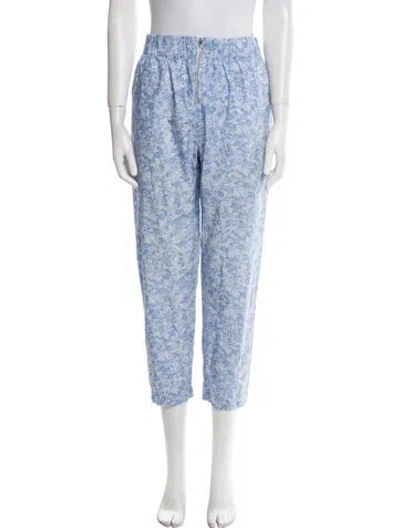 Pre-owned Ganni Floral Print Straight Leg Pants In Blue