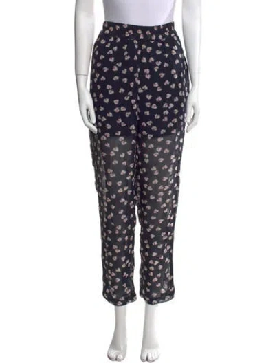 Pre-owned Ganni Floral Print Straight Leg Pants In Blue
