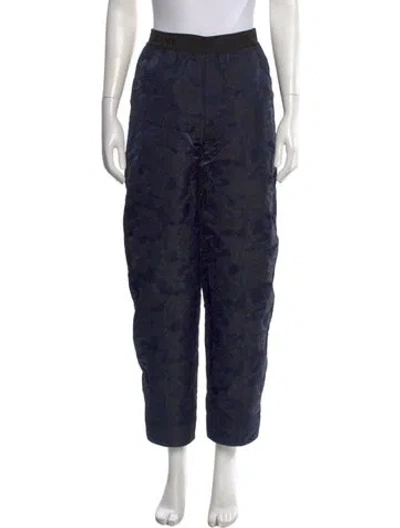 Pre-owned Ganni Floral Print Straight Leg Pants In Blue
