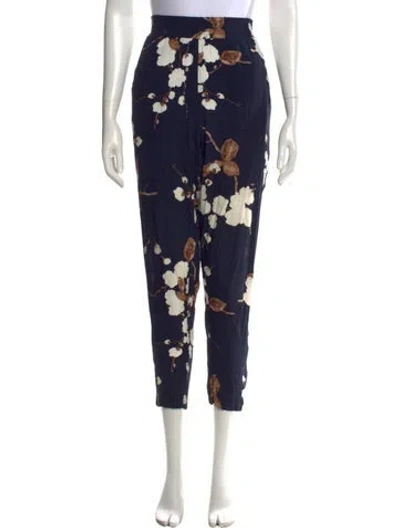 Pre-owned Ganni Floral Print Straight Leg Pants In Blue