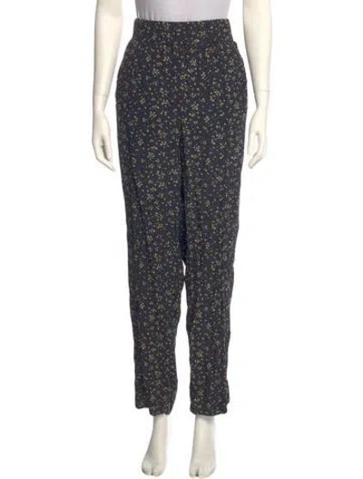Pre-owned Ganni Floral Print Straight Leg Pants In Green