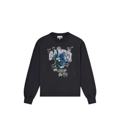Ganni Floral Print Sweatshirt In Black