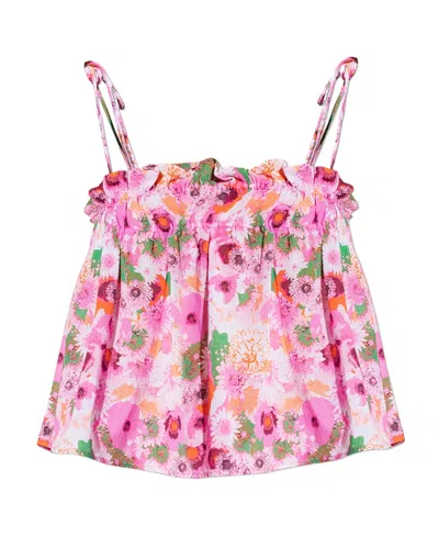 Ganni Floral-print Tank Top In Pink