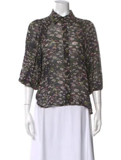 Pre-owned Ganni Floral Print Three-quarter Sleeve Blouse In Pink