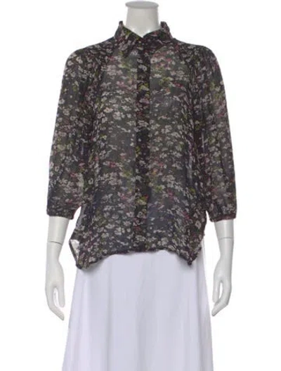 Pre-owned Ganni Floral Print Three-quarter Sleeve Blouse In Pink