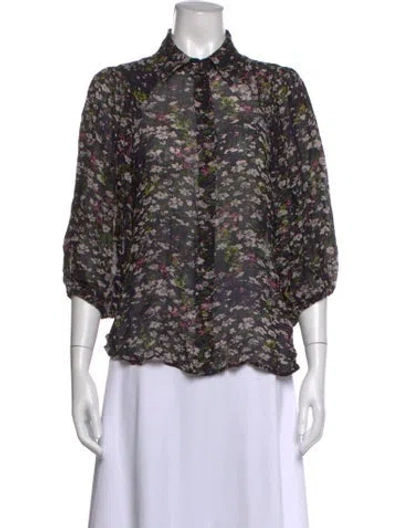 Pre-owned Ganni Floral Print Three-quarter Sleeve Blouse In Pink