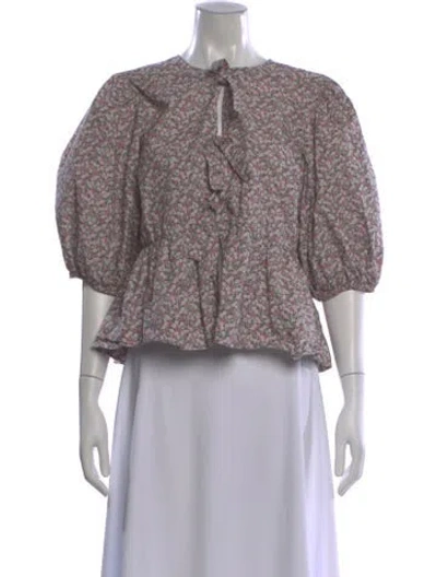 Pre-owned Ganni Floral Print Tie Neck Blouse In Multi