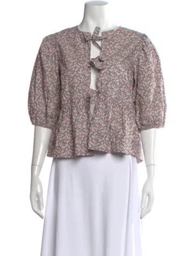 Pre-owned Ganni Floral Print Tie Neck Blouse In Multi