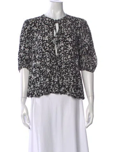 Pre-owned Ganni Floral Print Tie Neck Blouse In Multi