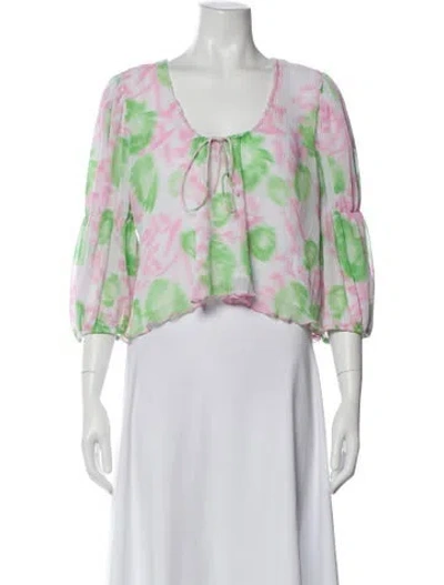 Pre-owned Ganni Floral Print Tie Neck Blouse In Pink