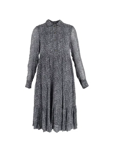 Pre-owned Ganni Floral-print Tiered Long-sleeve Midi Dress In Blue