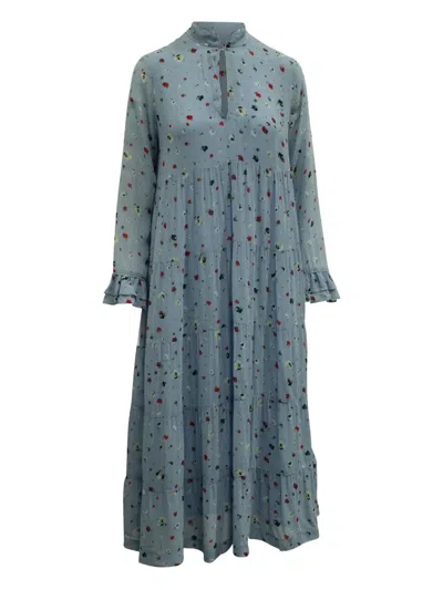 Pre-owned Ganni Floral-print Tiered Maxi Dress In Blue