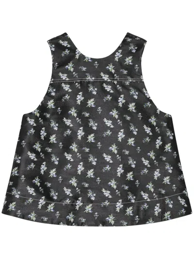 Ganni Floral-print Top In Black