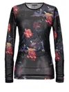 Ganni Printed Mesh Long Sleeve Gathered Blouse