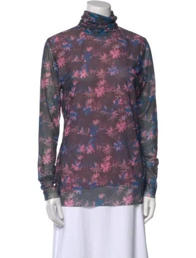 Pre-owned Ganni Floral Print Turtleneck Blouse In Black