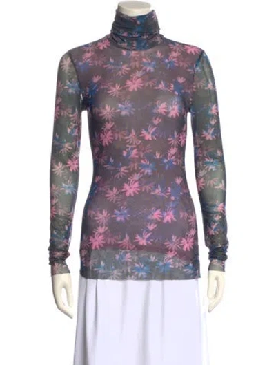 Pre-owned Ganni Floral Print Turtleneck Sweater In Multi