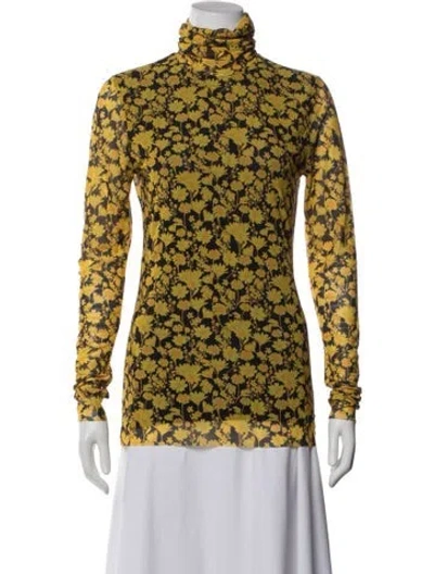 Pre-owned Ganni Floral Print Turtleneck Sweater In Yellow