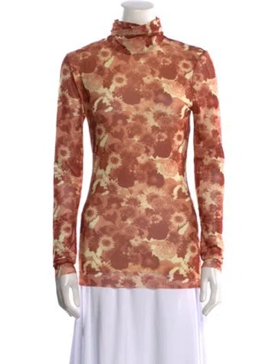 Pre-owned Ganni Floral Print Turtleneck Sweatshirt In Neutral